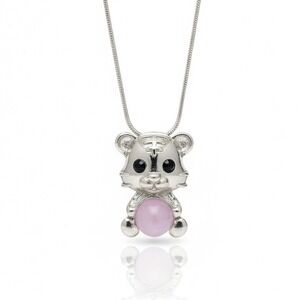 Tiger Pendant‎ Necklace Silver Tone Charm with Pink Kunzite Crystal Jewelry